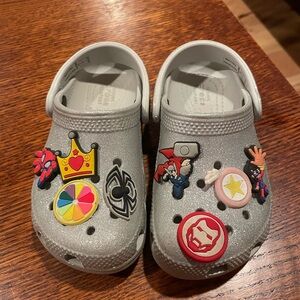 CROCS Kids Silver with Colorful Charms size 9
